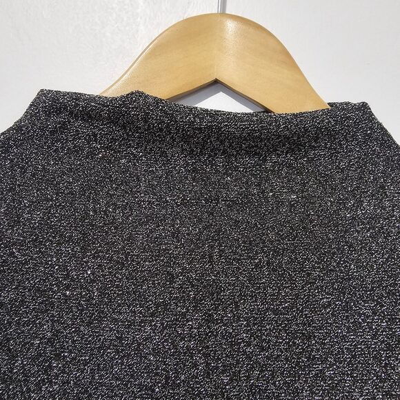 Calvin Klein - Blouse Metallic Knit Cap Sleeve Mock Neck - Size L - Black Silver - Picture 4 of 9